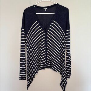 SPLENDID XS Asymmetrical Cardigan Navy White Stripes Stretch Comfy Long Sleeve